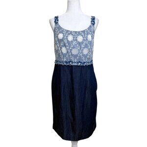 Vivienne Tam Sleeveless Dress Floral Lace Blue Denim White Dress 8